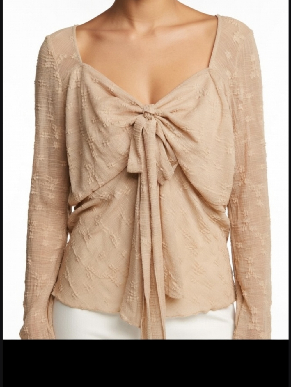 SHEIN Beige Tie-Front Long Sleeve Blouse Euc 3x